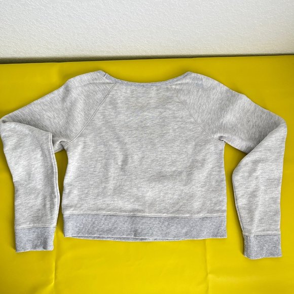 Express Cropped Sweater with Sequin and Lace Owl, Heather Gray/Cream, Size XS - Picture 10 of 14